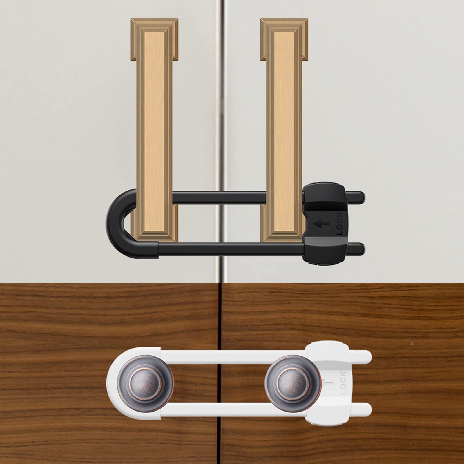 LRANFOW white 10-pack cabinet locks ideal for multi-room safety.