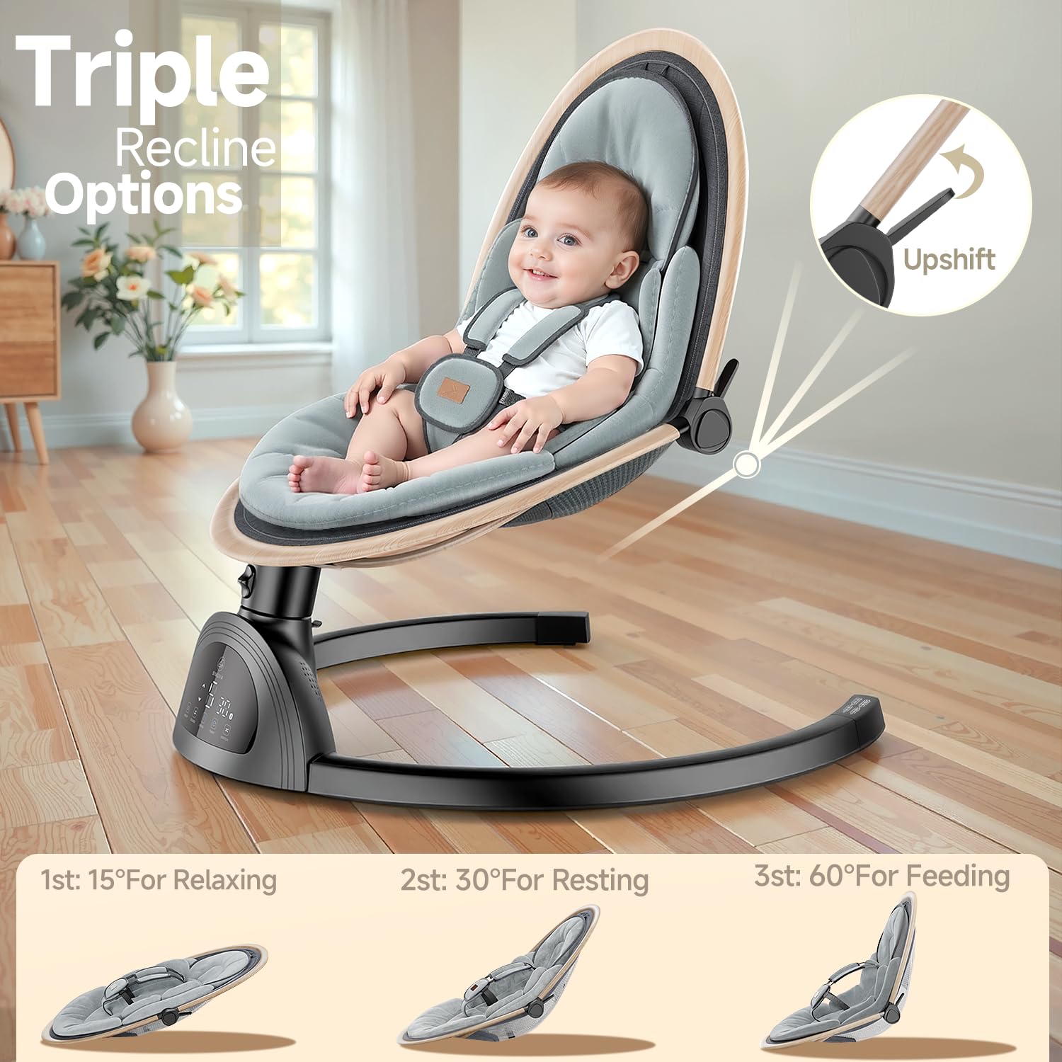LrerBB Electric Baby Swing offers 5 speeds to match baby's mood.