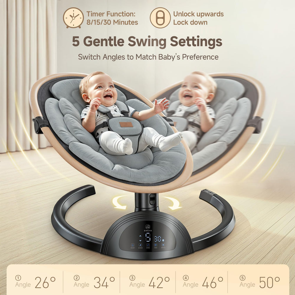 LrerBB Electric Baby Swing toy bar features 2 plush toys for visual stimulation.