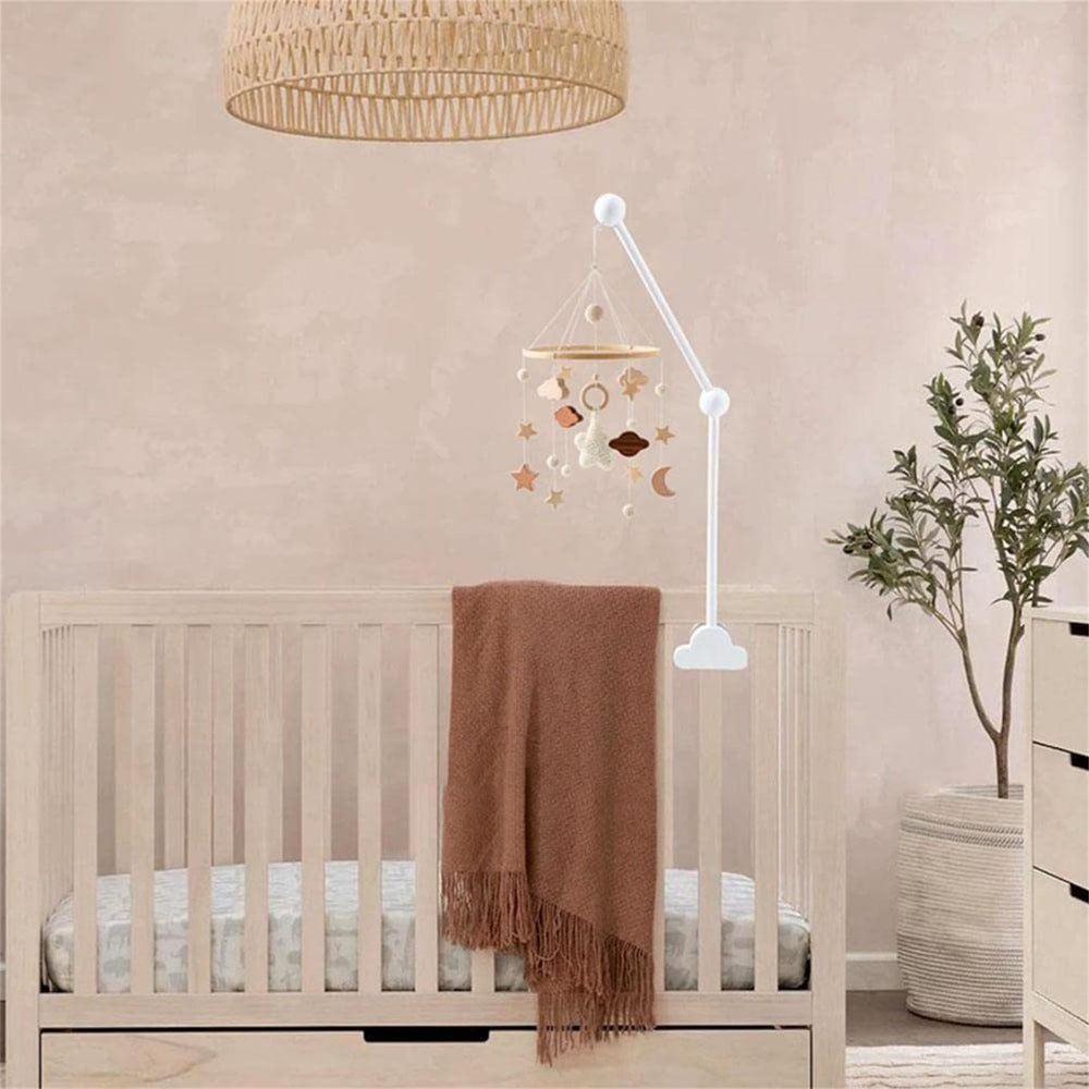 Lroterser Hanging Wooden Baby Crib Mobile Arm side view highlights simple, reliable installation.