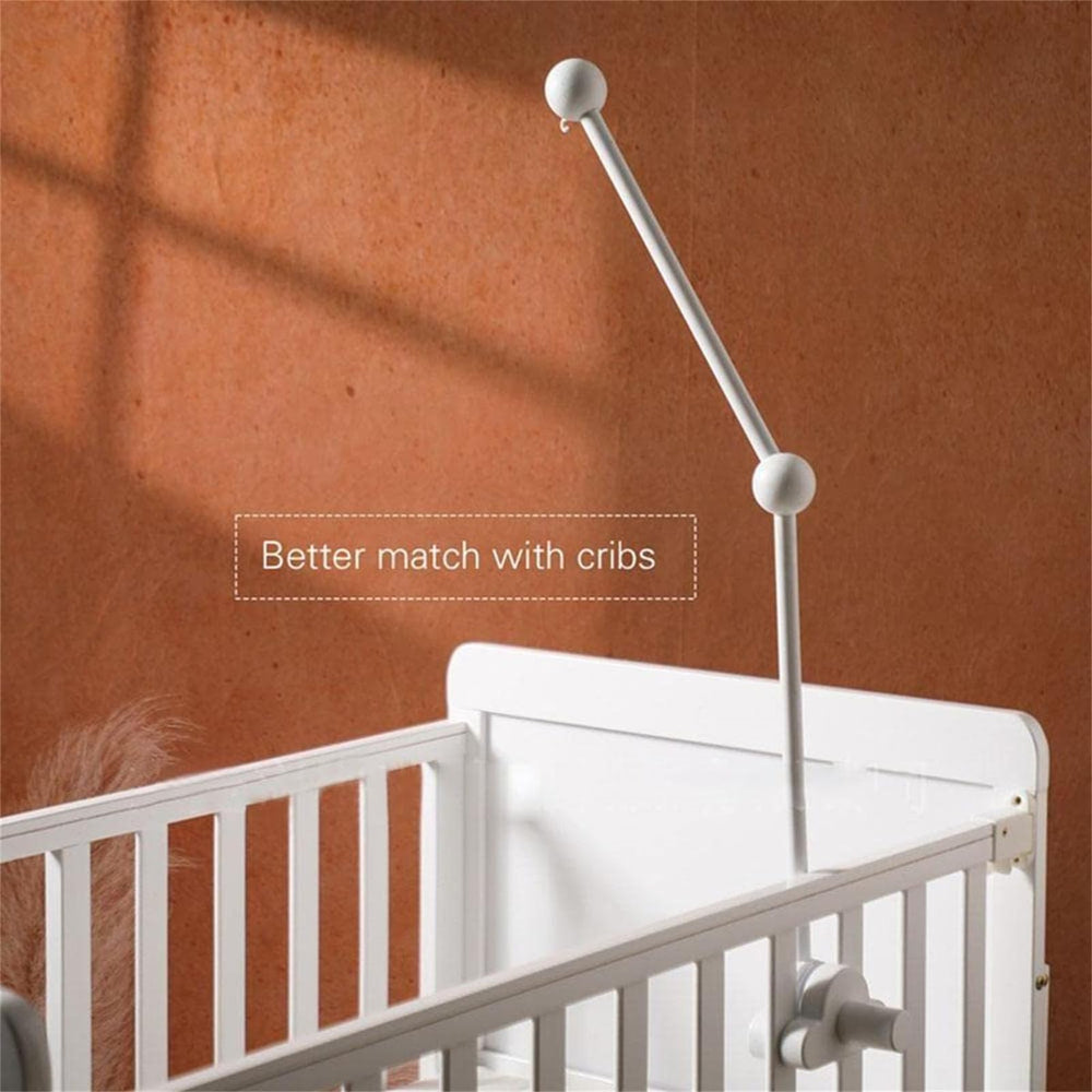 Lroterser Wooden Crib Mobile Arm assembly close-up shows easy crossbar attachment.