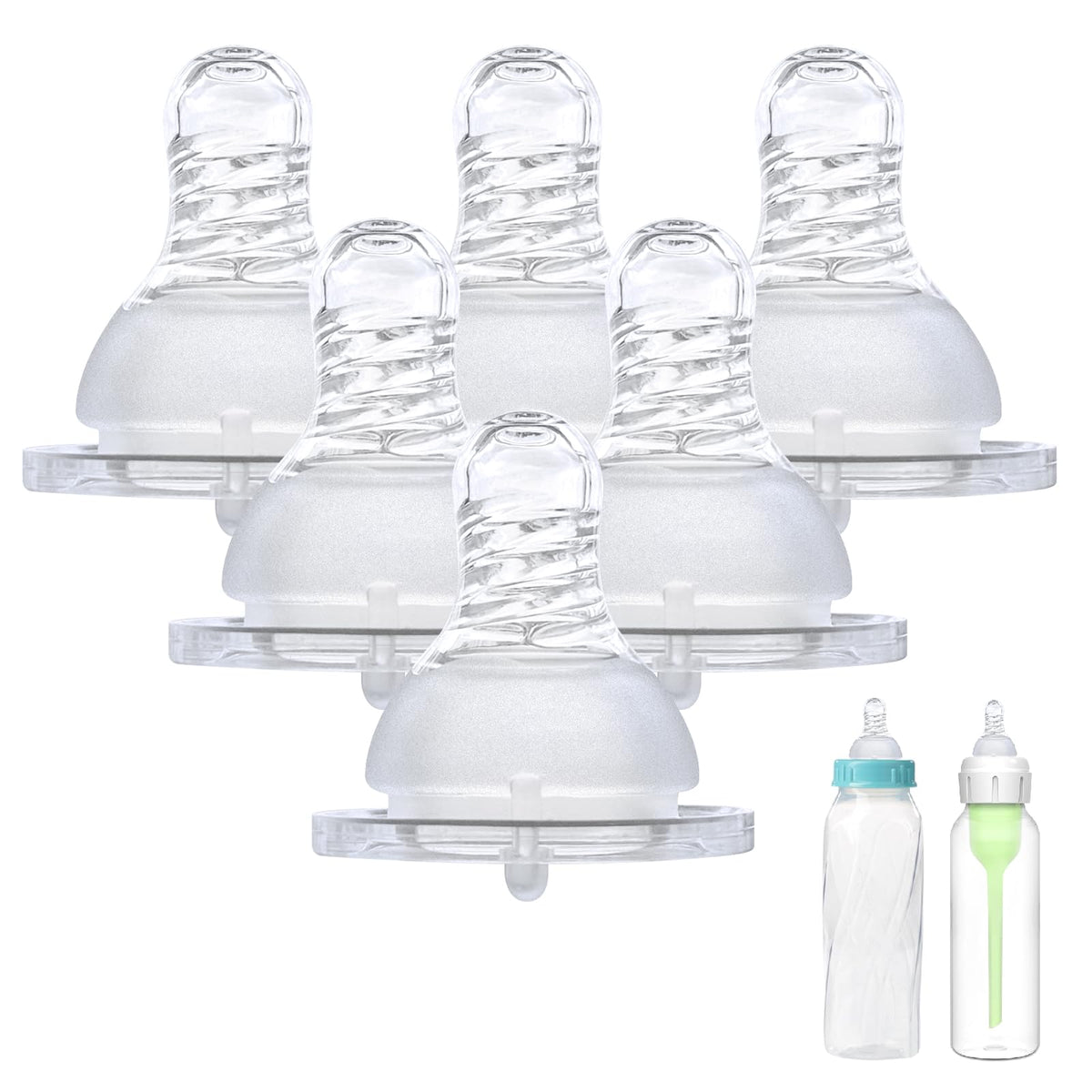 LSAUVWN 6-count silicone nipples close-up showing soft breast-like texture for comfortable feeding.