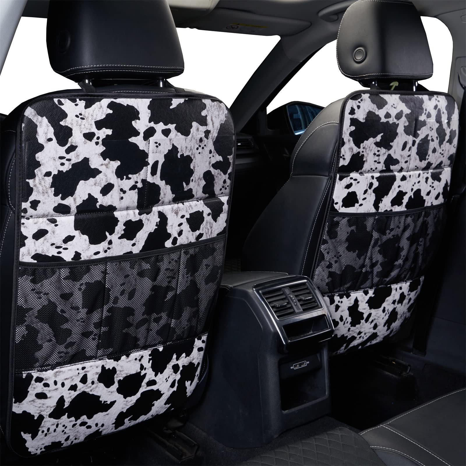 LSBS cow print kick mat back-seat protector keeps upholstery clean during family trips