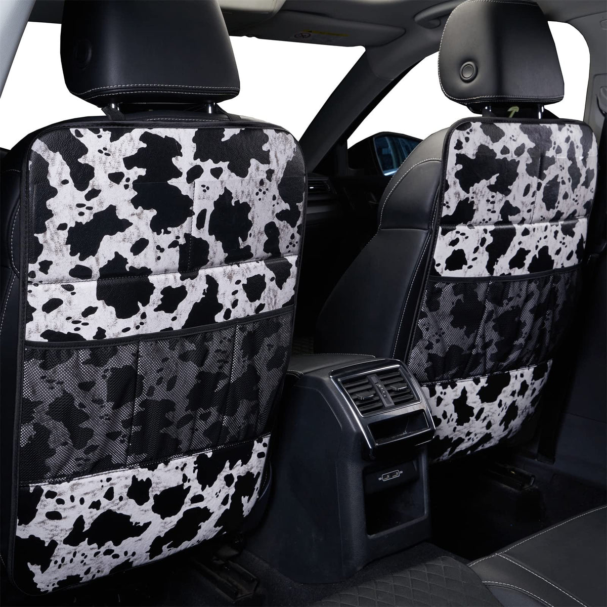 LSBS cow print kick mat back-seat protector keeps upholstery clean during family trips
