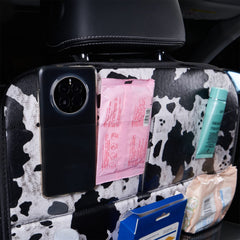 LSBS cow print kick mat waterproof faux leather protects seats from spills and messes