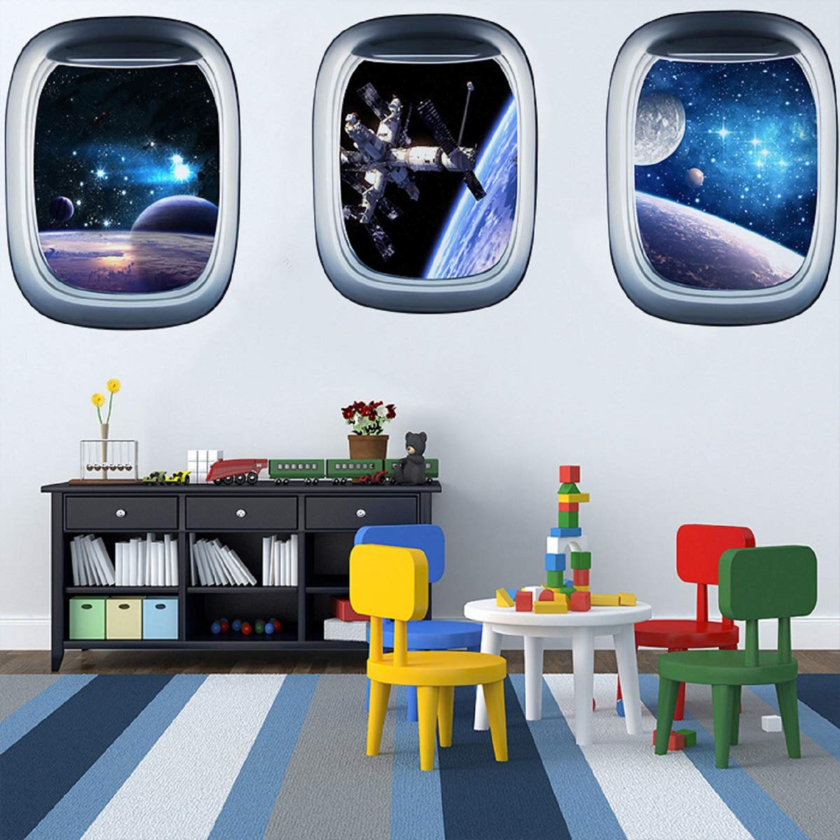 LSHDXD HERRA planet wall decal pack; vibrant planetary scene for kids' rooms