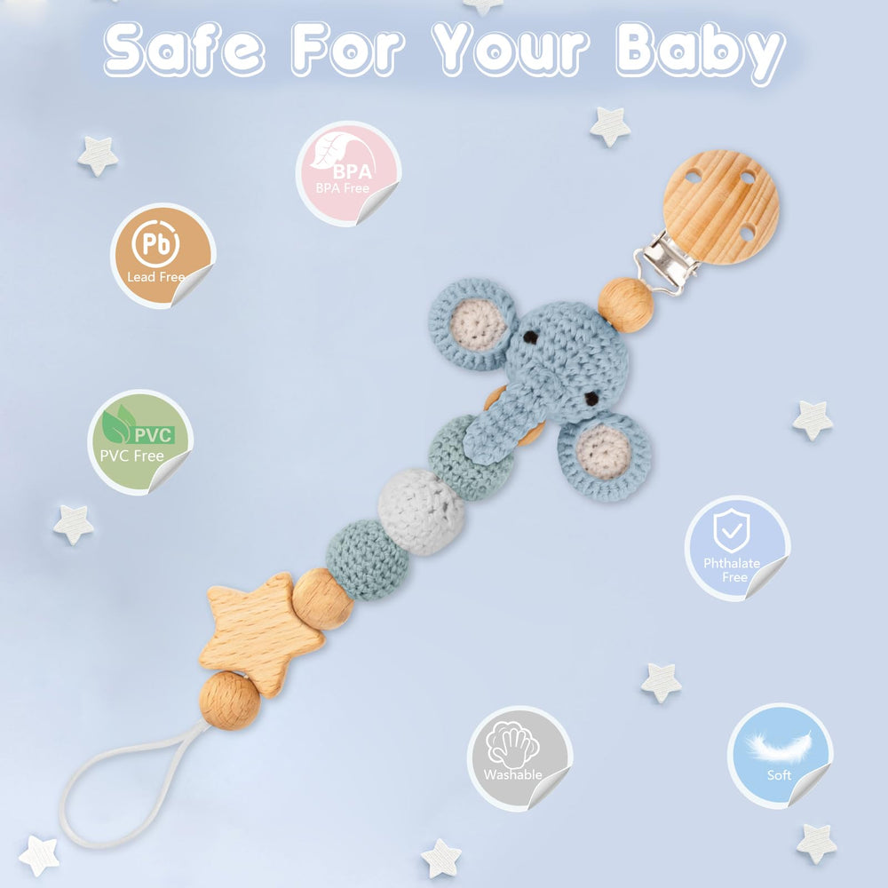 LSTRAGY pacifier clip doubles as teether for soothing.