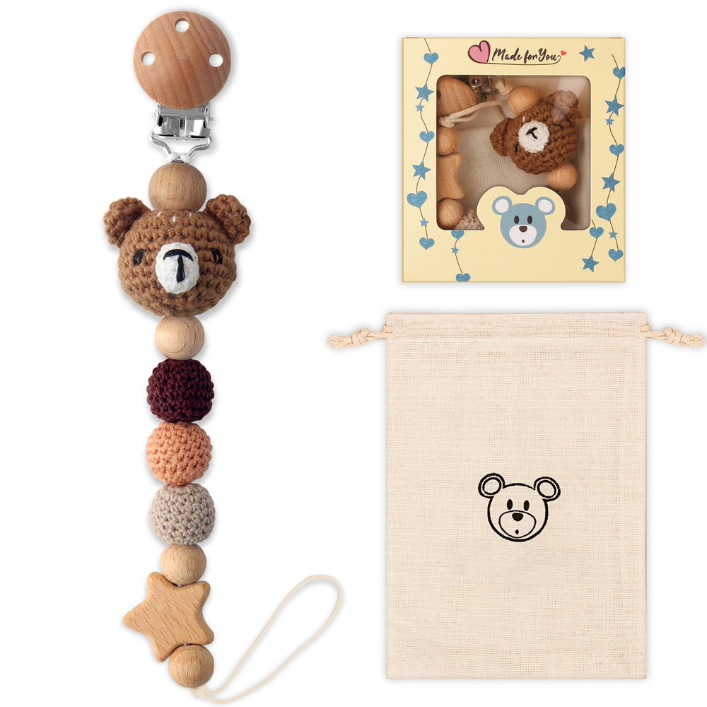 LSTRAGY pacifier clip bear design closeup keeps pacifier within reach