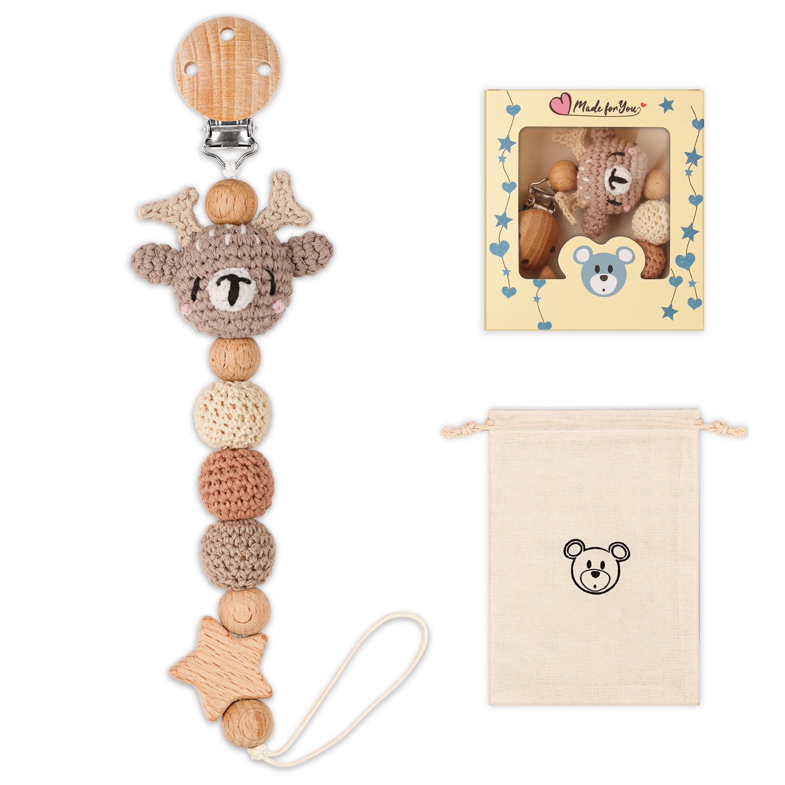 LSTRAGY pacifier clip elk design keeps pacifier within reach and prevents drops
