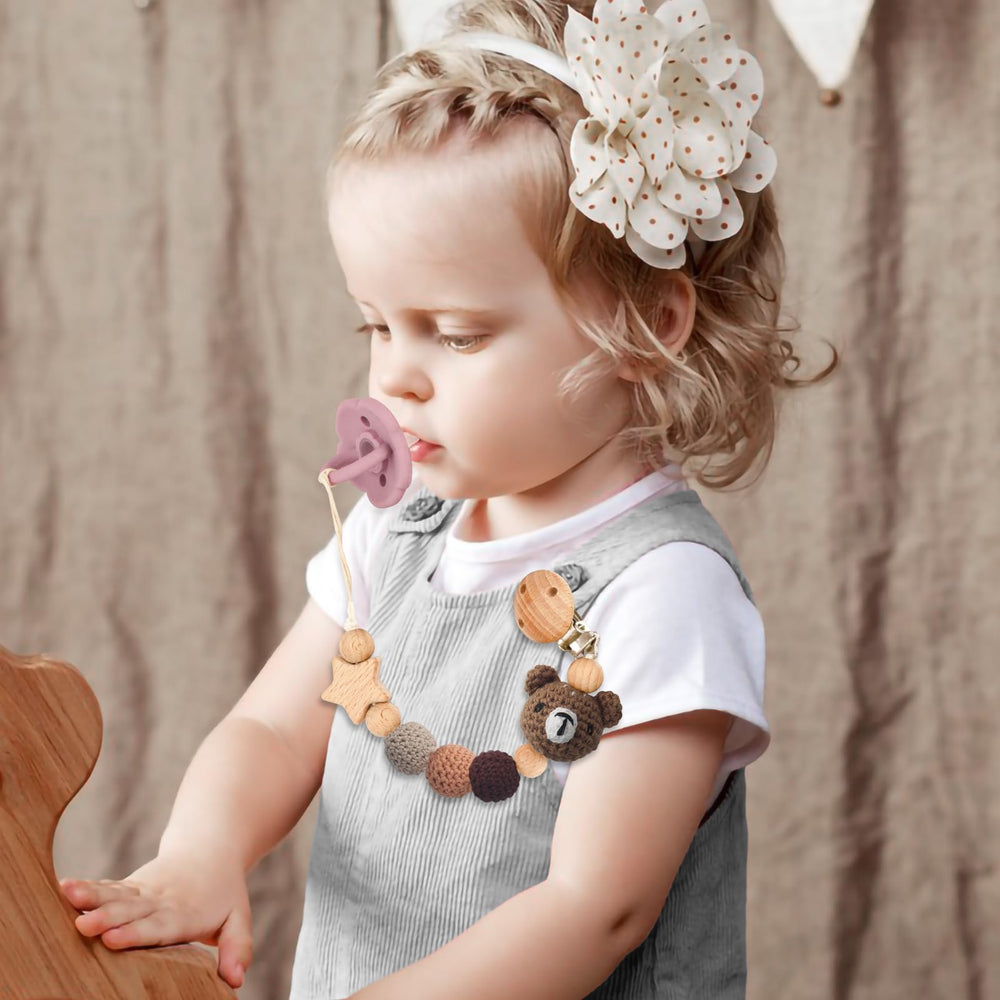 LSTRAGY bear pacifier clip on baby clothes secures soother during playful moments