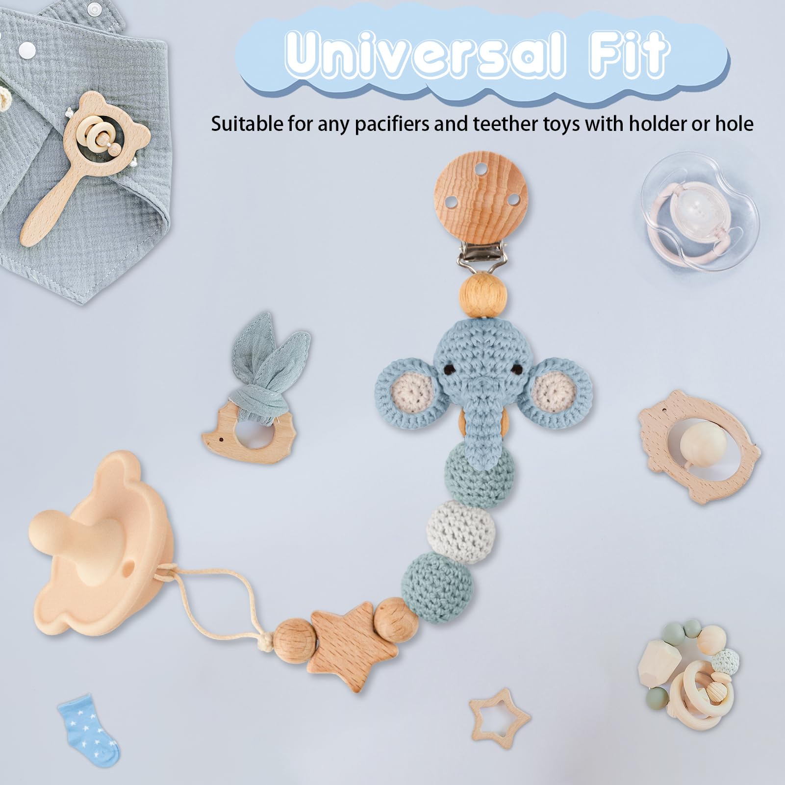 LSTRAGY pacifier clip attached to stroller for on-the-go moms.