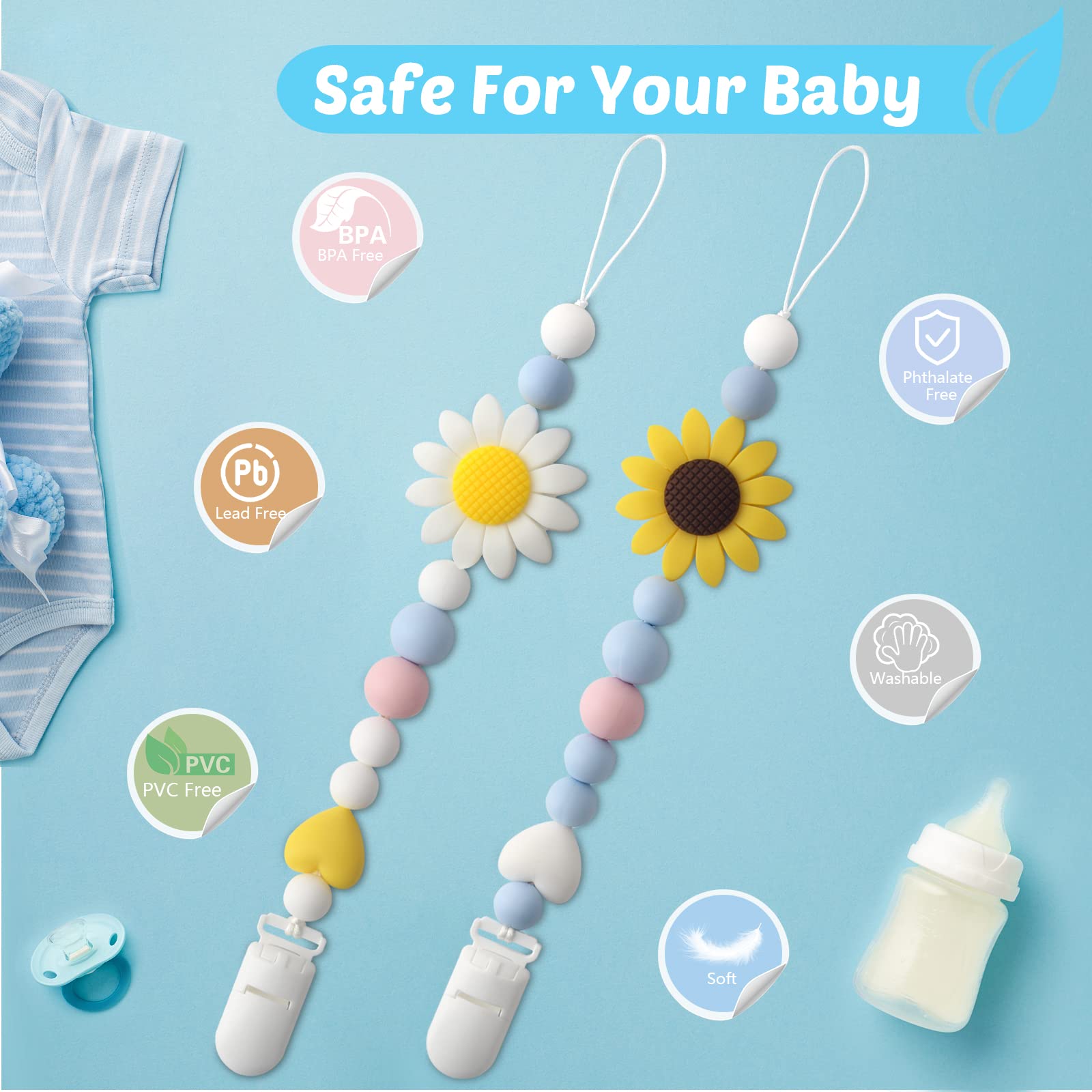 LSTRAGY clip on stroller or car seat keeps pacifier handy during outings