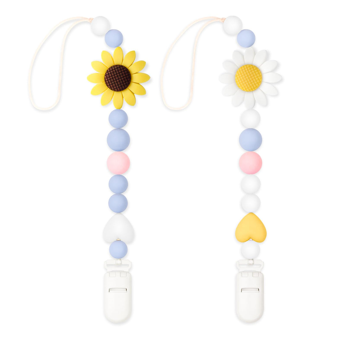 LSTRAGY pacifier clip sunflower design on white and yellow helps keep pacifiers within reach