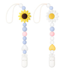 LSTRAGY pacifier clip sunflower design on white and yellow helps keep pacifiers within reach