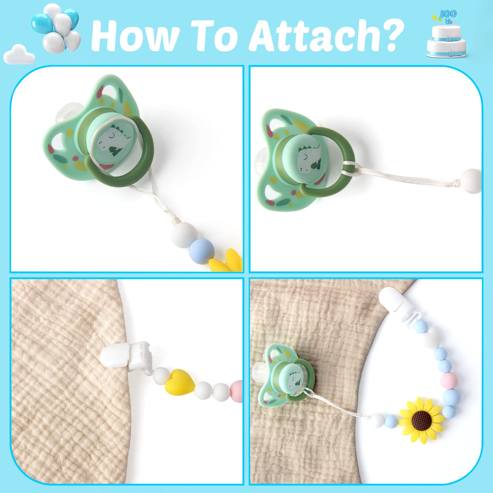 LSTRAGY clip attached to teether or burp cloth for quick cleanup