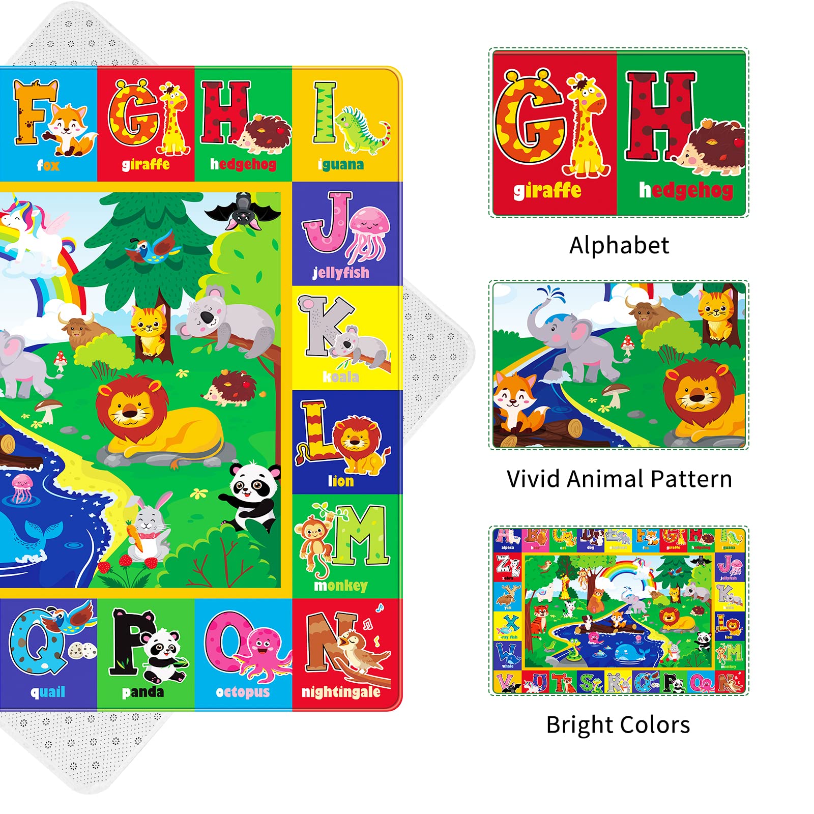 LTKOUGFAM alphabet-pattern mat supports sensory exploration with vivid visuals.