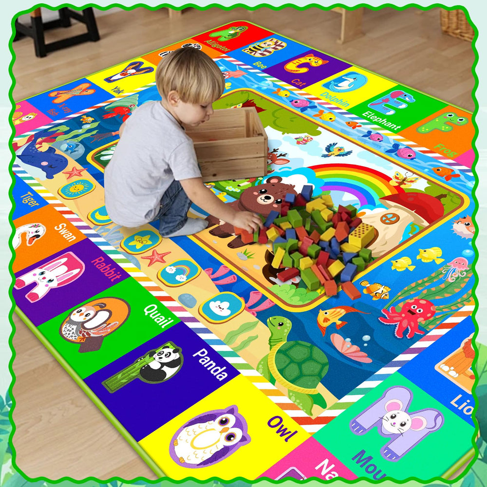 LTKOUGFAM baby play mat forest-animals-green showcases vibrant visuals for engaging floor play