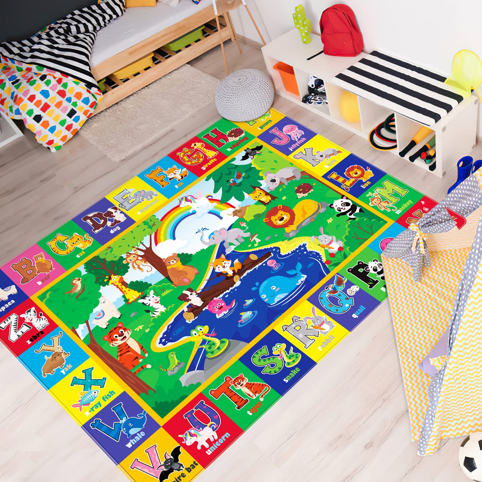 LTKOUGFAM play mat displays bright alphabet patterns to engage babies during play.