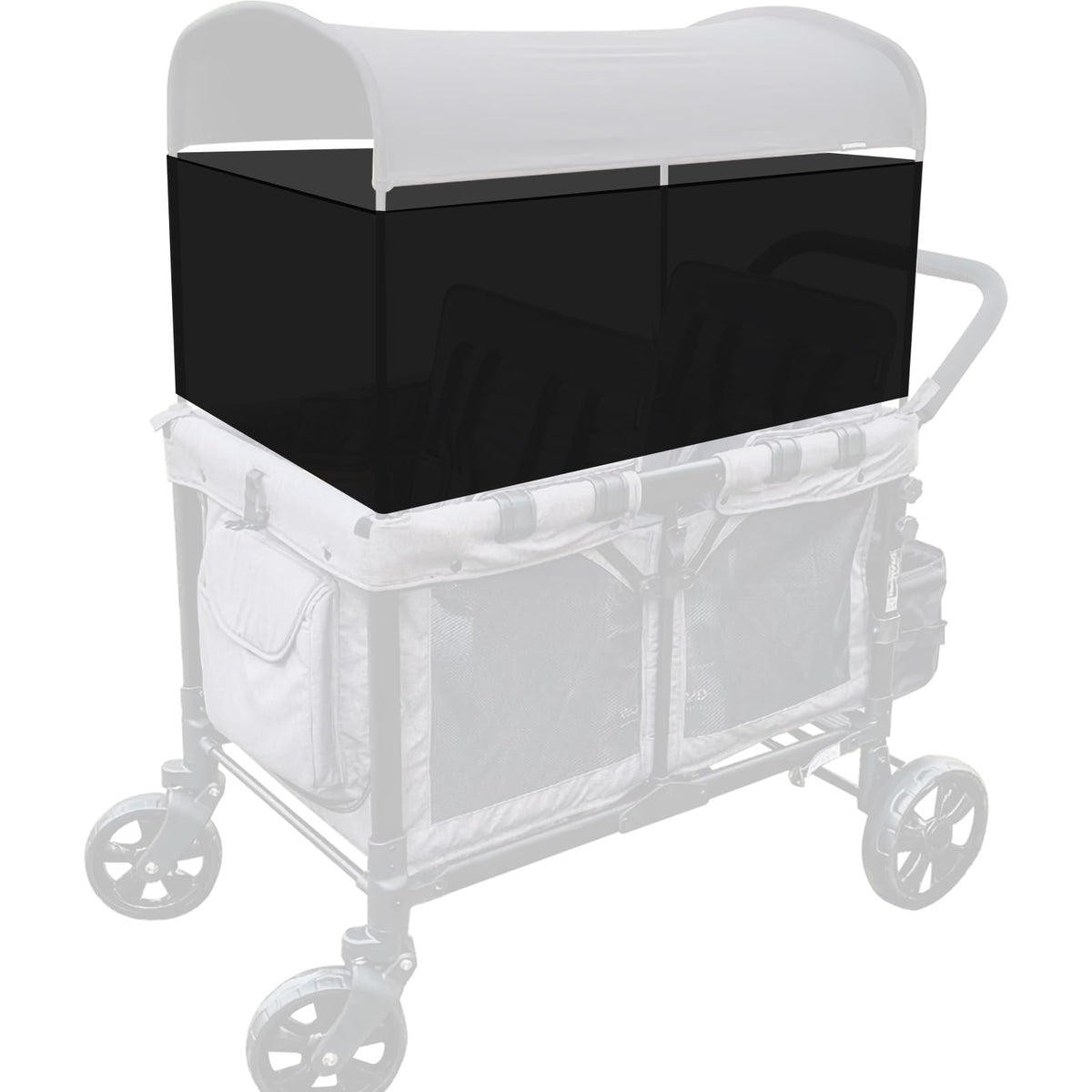 Luaatt 4-Sided Breathable Sunshade on W4/W2 wagon blocks sun while maintaining airflow.