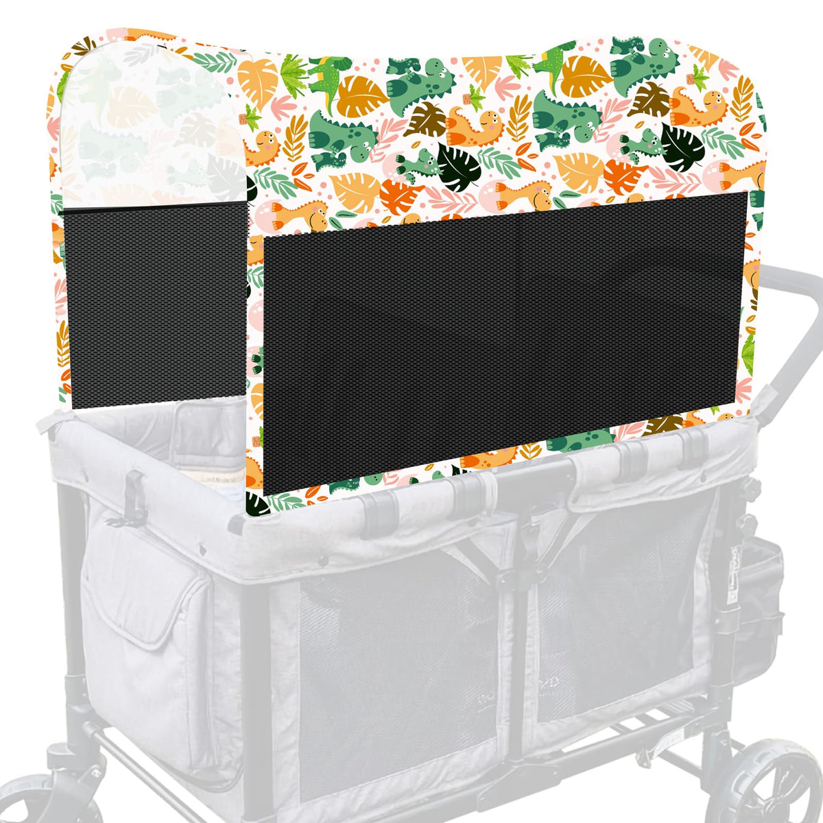 LUAATT stretchy panoramic canopy with dinosaur sunshade provides sun protection for Wonderfold wagons.