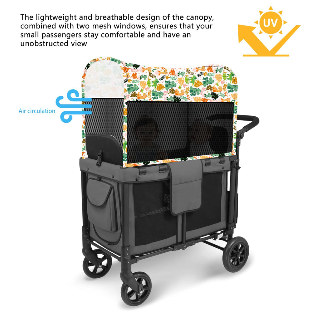 LUAATT panoramic canopy shows two mesh windows for airflow and visibility in Wonderfold wagons.