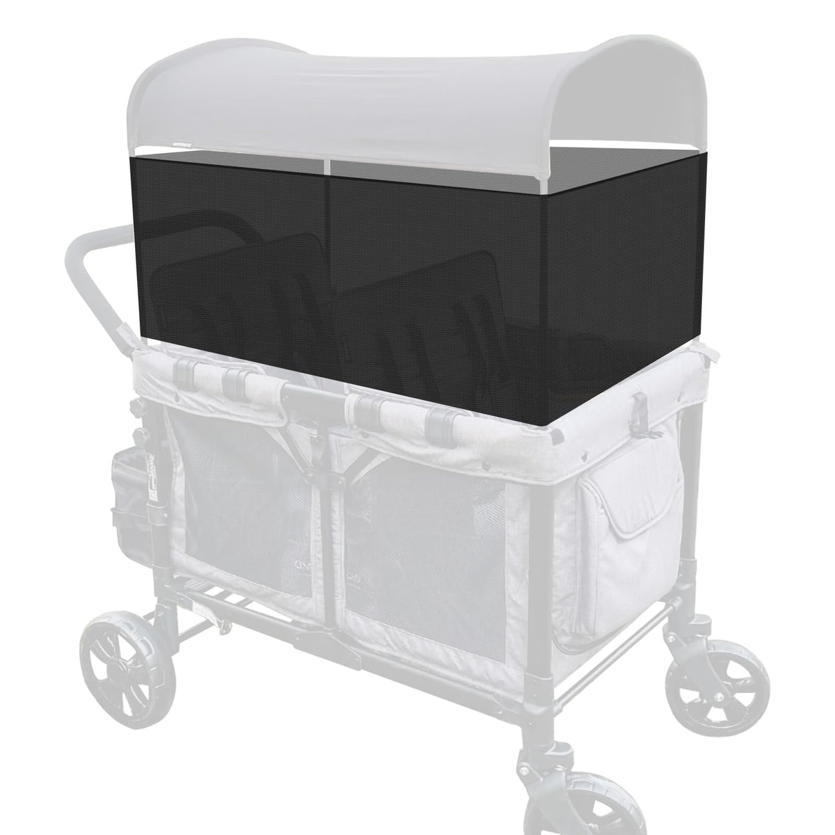 LUAATT sunshade front view on W4/W2 wagon showing breathable mesh and secure fit.