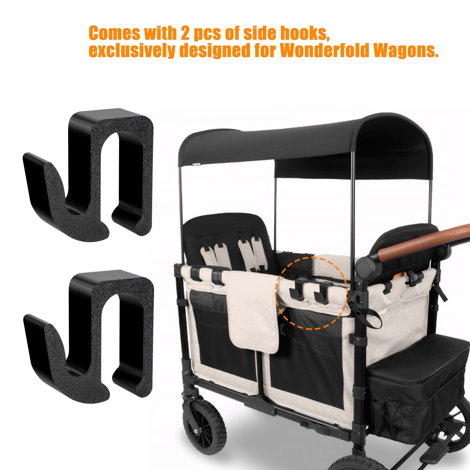 LUAATT two-pack side hooks for Wonderfold Wagon keeps essentials within reach
