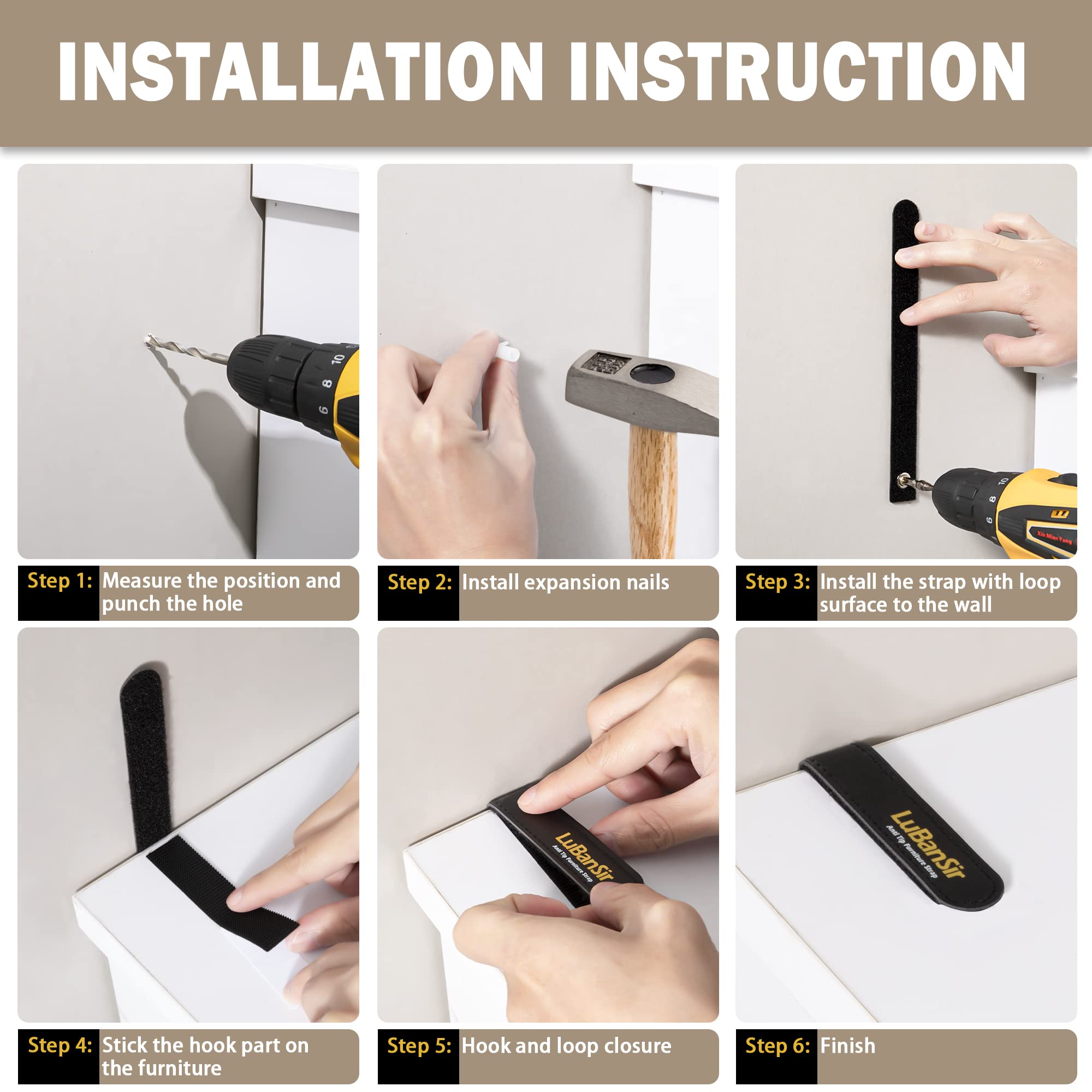 LuBanSir shelving unit anti-tip close-up nylon stitching for strong support.