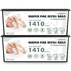 LUBERDUSH diaper pail refill 2-pack packaging for easy storage in nursery.