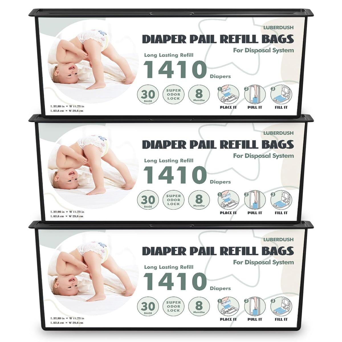 LUBERDUSH Genie Easy Roll Signature refill demonstrates secure fit and odor containment for busy nurseries.
