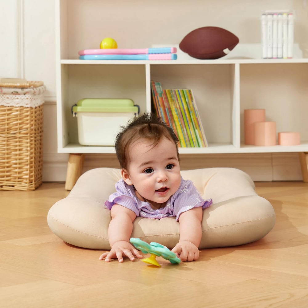 Lucakuins apricot lounger fabric closeup reveals easy-care, machine-washable material.