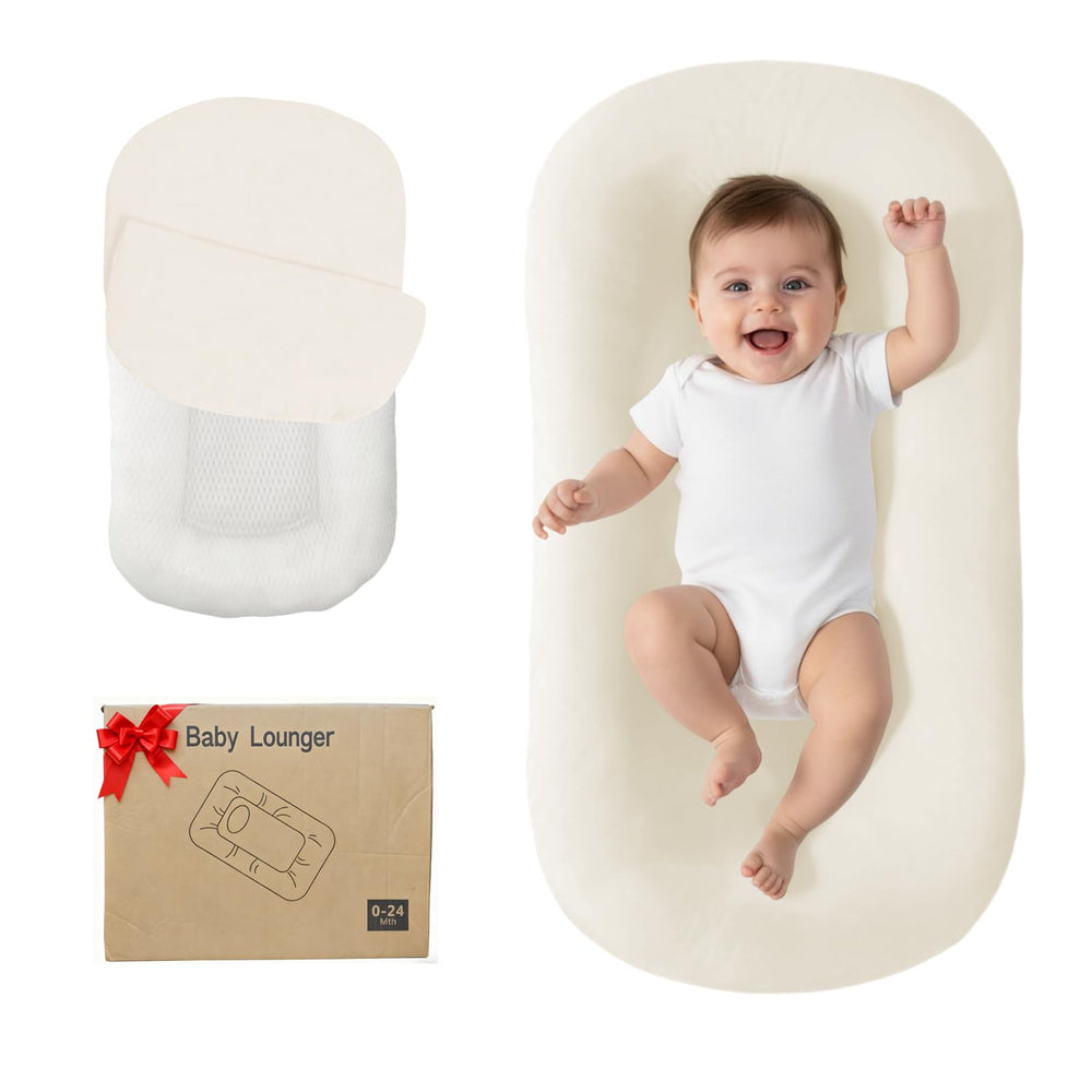 Lucakuins Baby Lounger close-up of the bionic design for awake play and bonding
