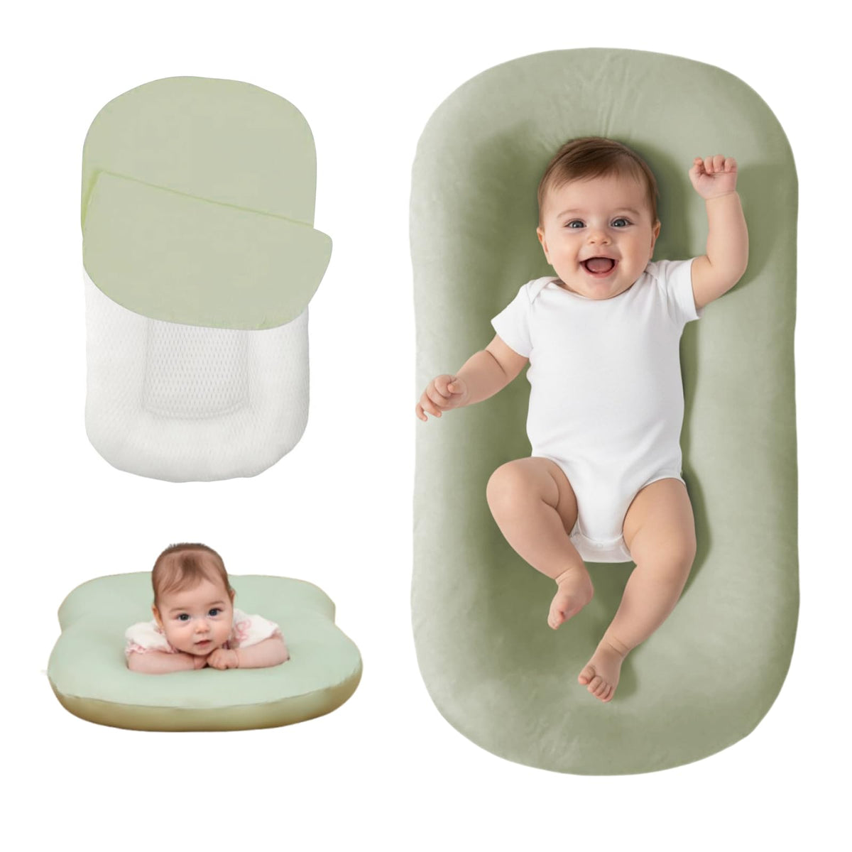 Lucakuins Baby Lounger bionic-design demonstrates interactive play and bonding.