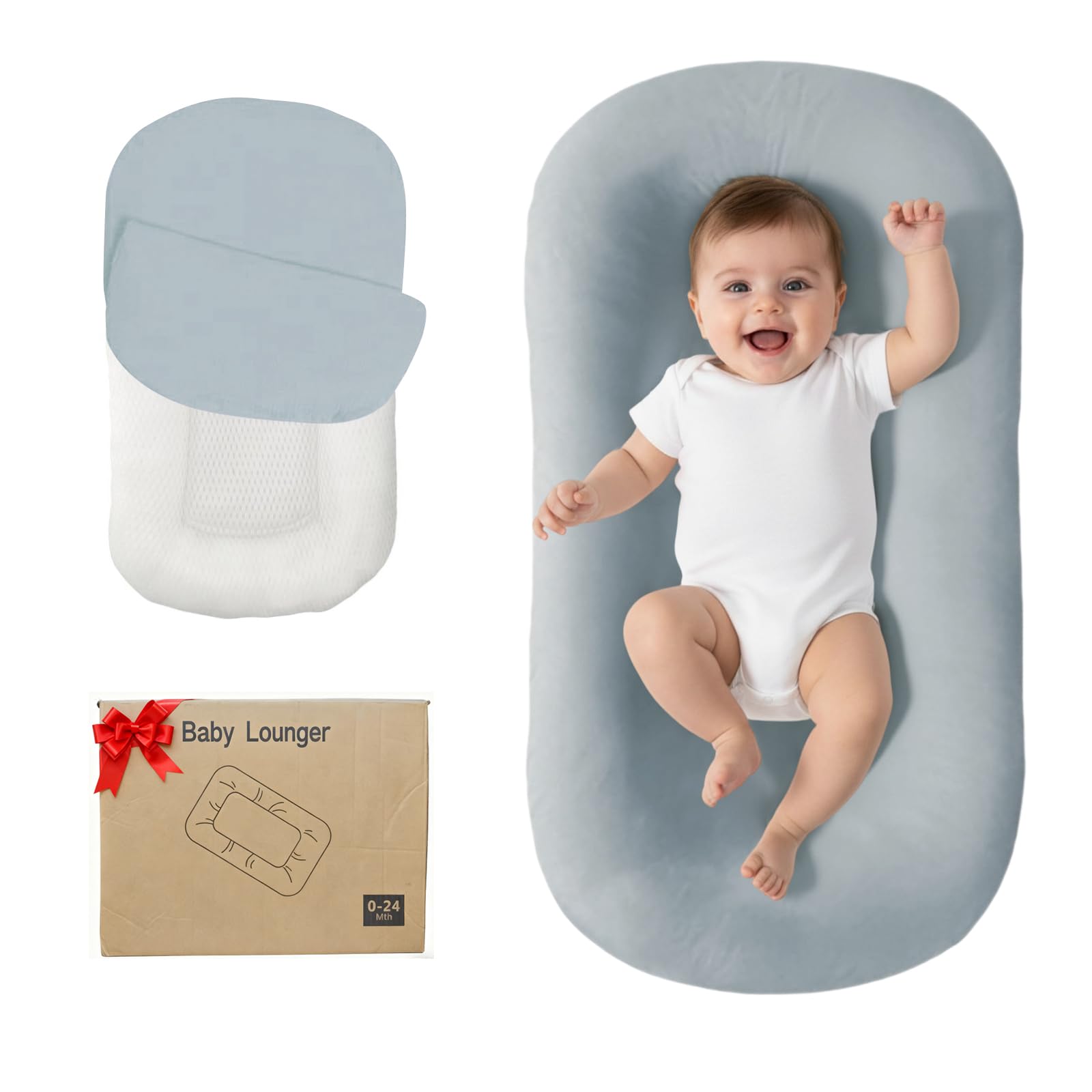 Lucakuins baby lounger in bionic design for awake bonding and playtime.