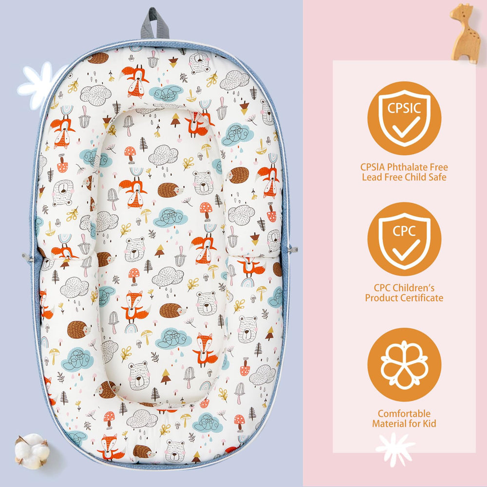 Lucakuins baby lounger memory foam mat provides cushioned support.