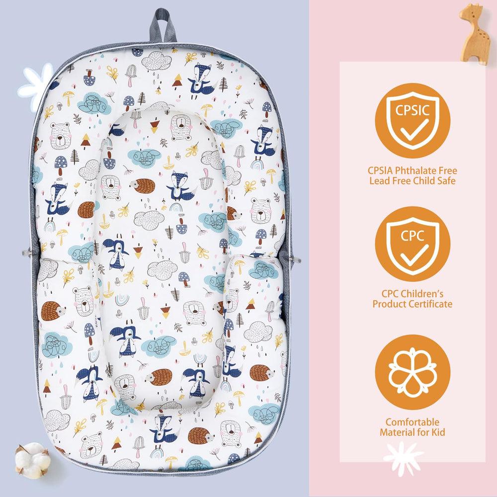 Lucakuins baby lounger memory foam mat provides cushioned comfort for tiny backs.