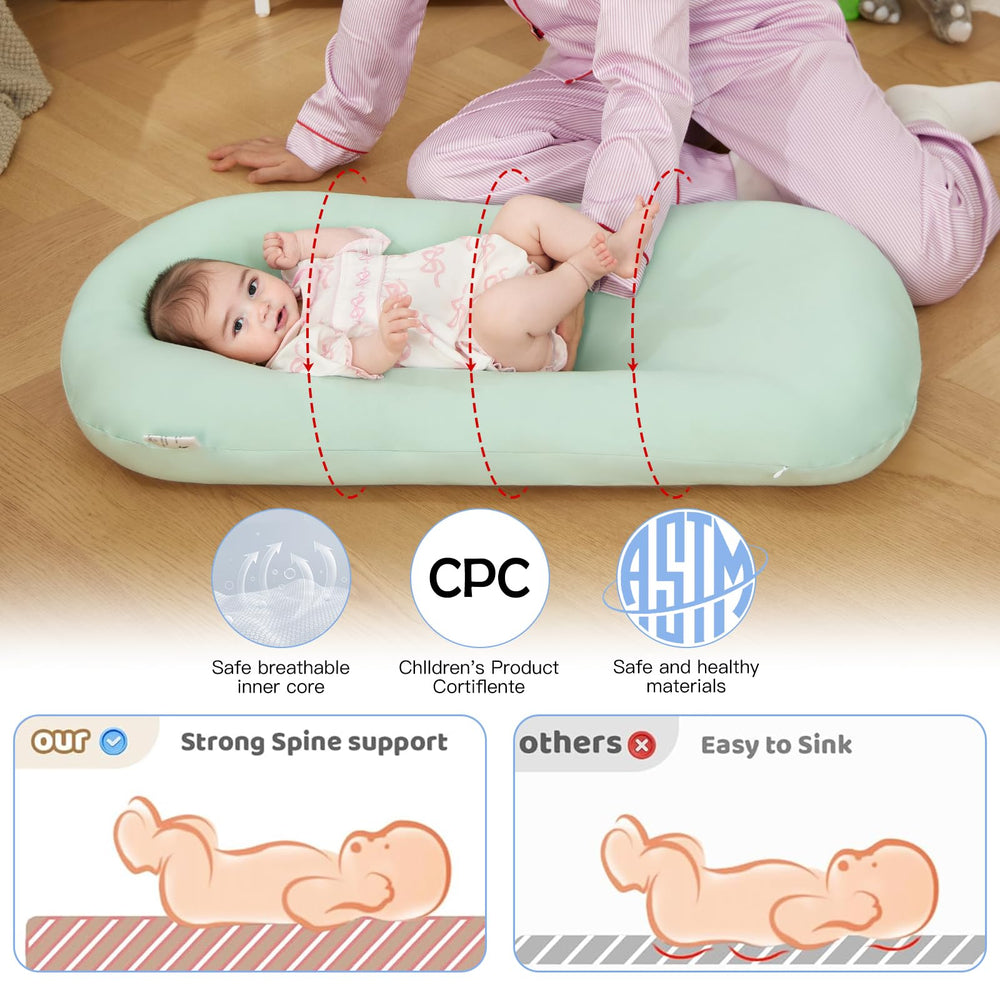 Lucakuins Baby Lounger newborn-materials highlights soft cotton and breathable comfort.