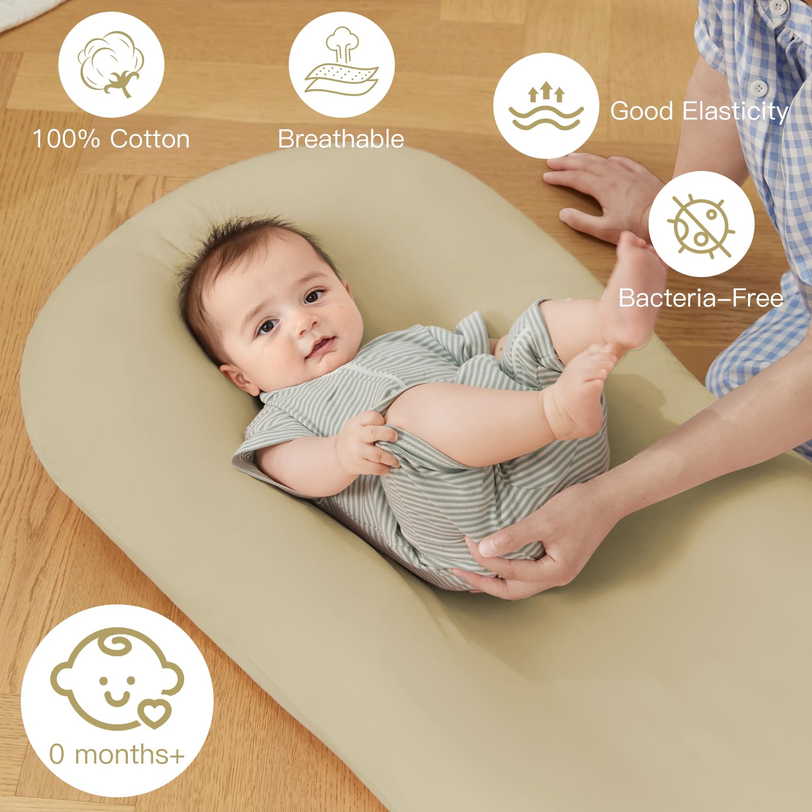Lucakuins Baby Lounger uses newborn-safe materials for breathable comfort.