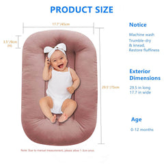 Lucakuins newborn lounger highlights breathable fabric and soft filling for cozy lounging.