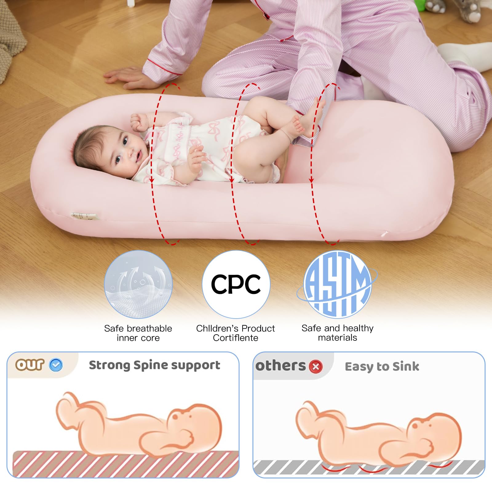 Lucakuins baby lounger removable cover with zipper for quick cleaning