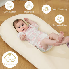 Lucakuins Baby Lounger size 36x20x4 inches illustrating growth with baby