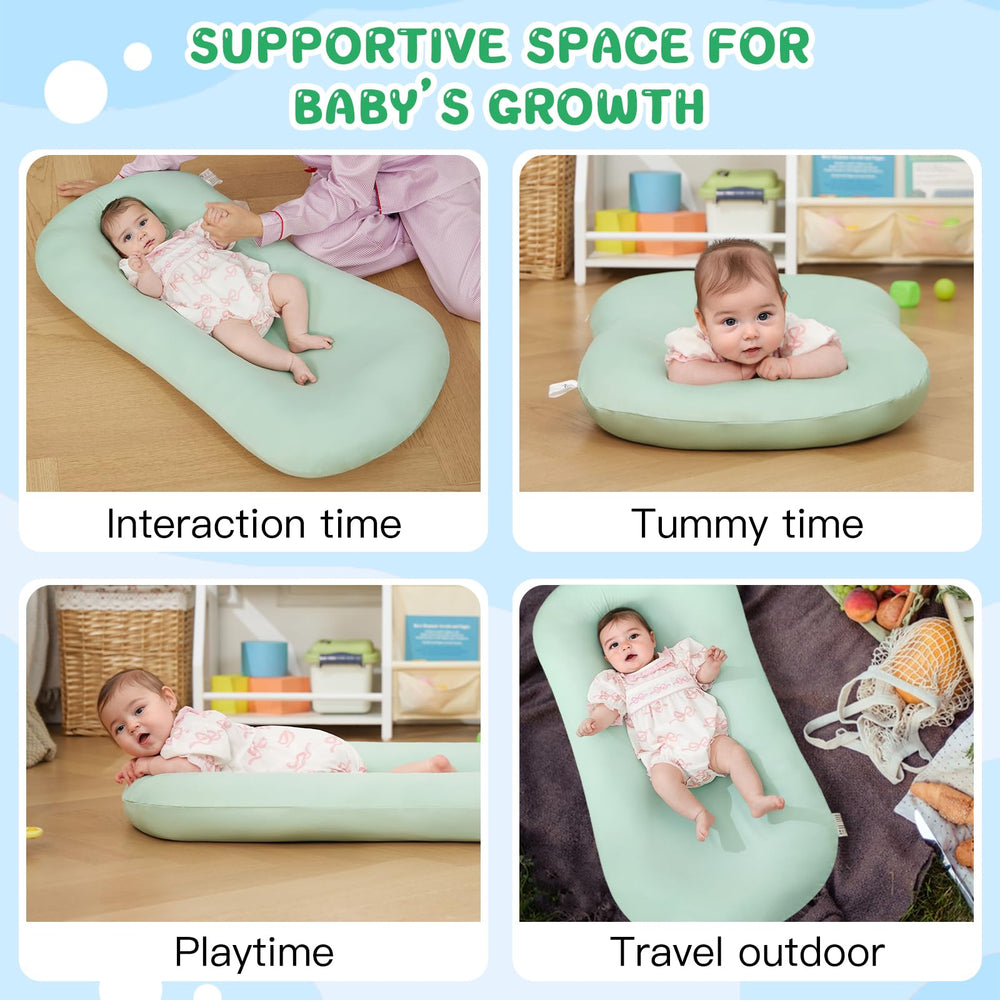 Lucakuins lounger showing soft cotton material for gentle comfort.