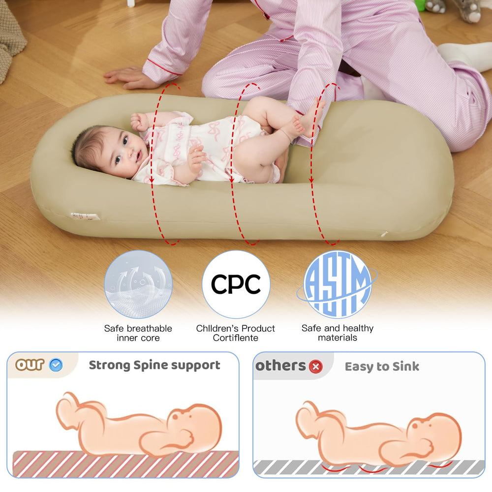 Lucakuins lounger supports tummy time and early seated exploration.