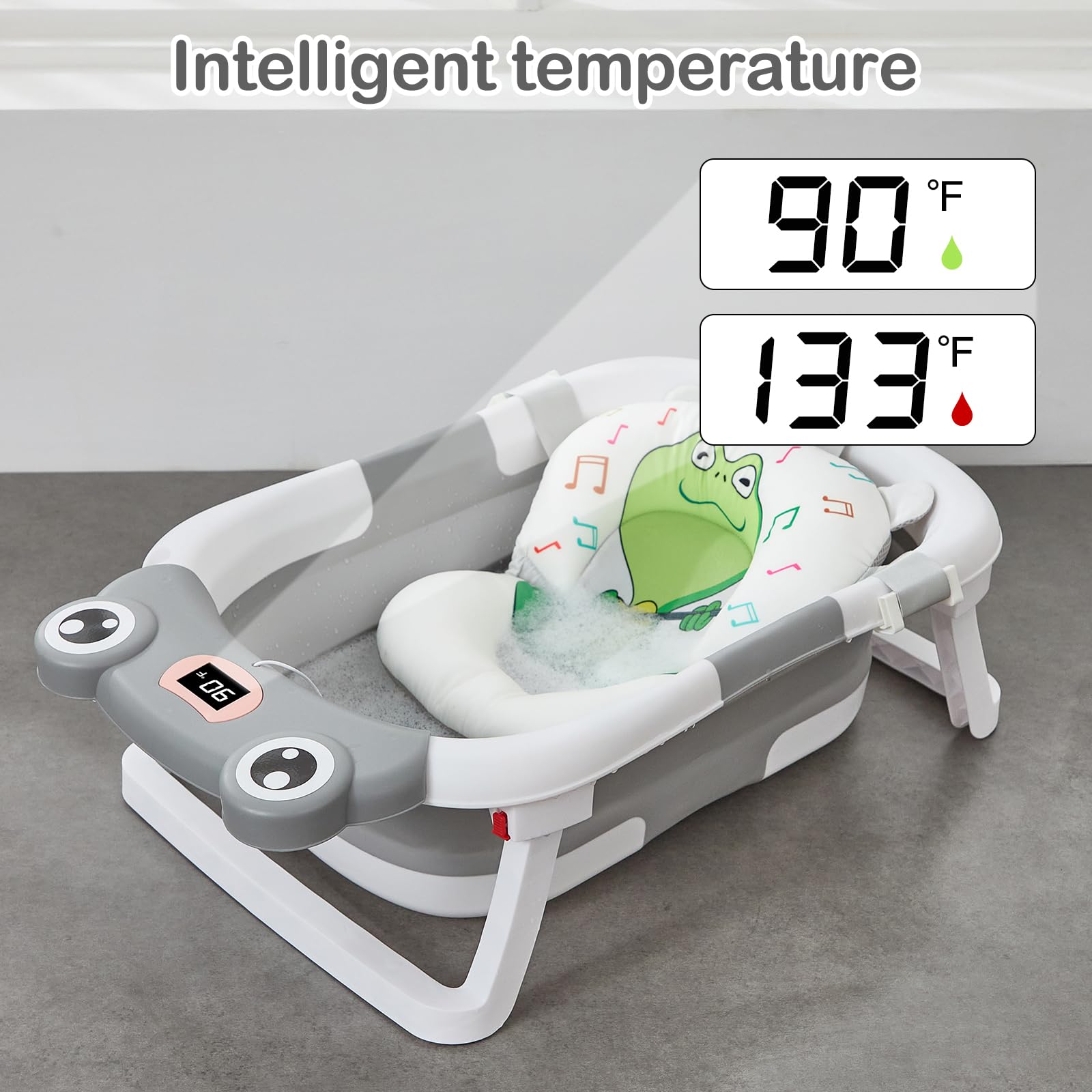 Lucakuins water thermometer display reveals real-time bath temperature for baby safety.