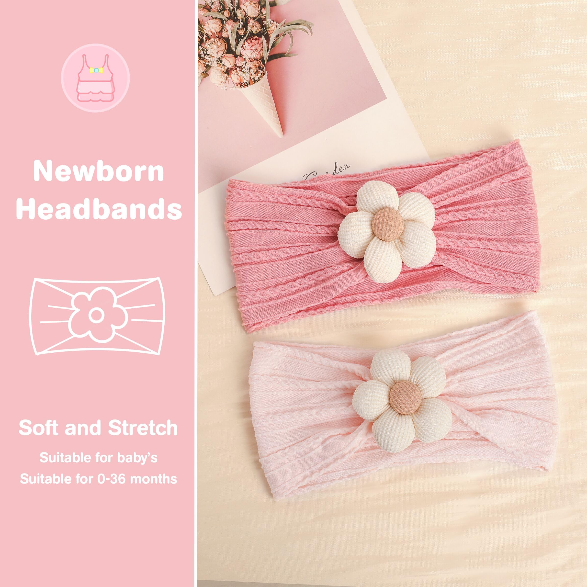 lucdnc baby headbands on a baby's head demonstrating comfortable fit without slipping.