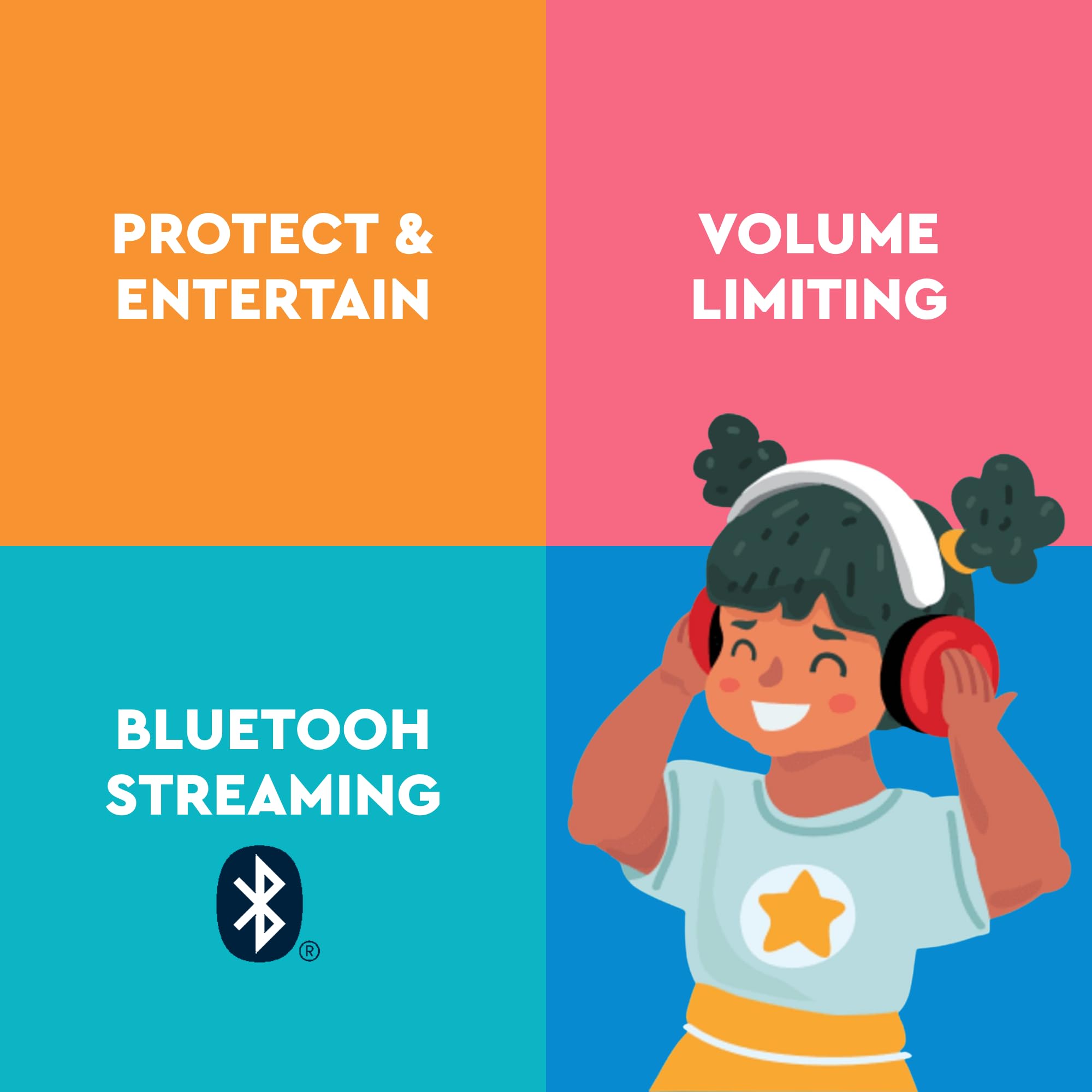 Lucid Audio HearMuffs Wireless connects via Bluetooth for kid-friendly entertainment and safety.