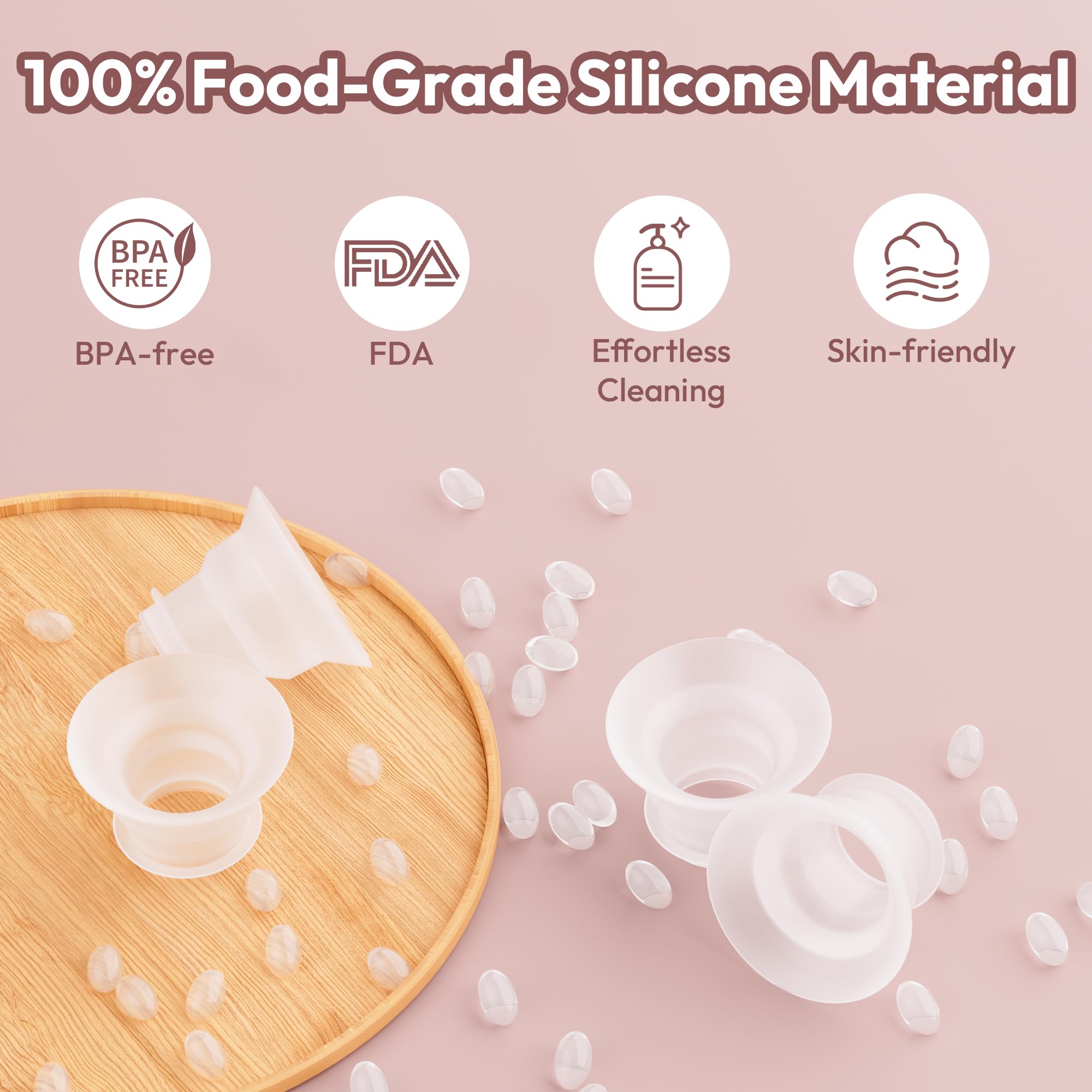 Lucina Baby flange inserts silicone closeup—BPA-free material for safe, comfortable pumping.