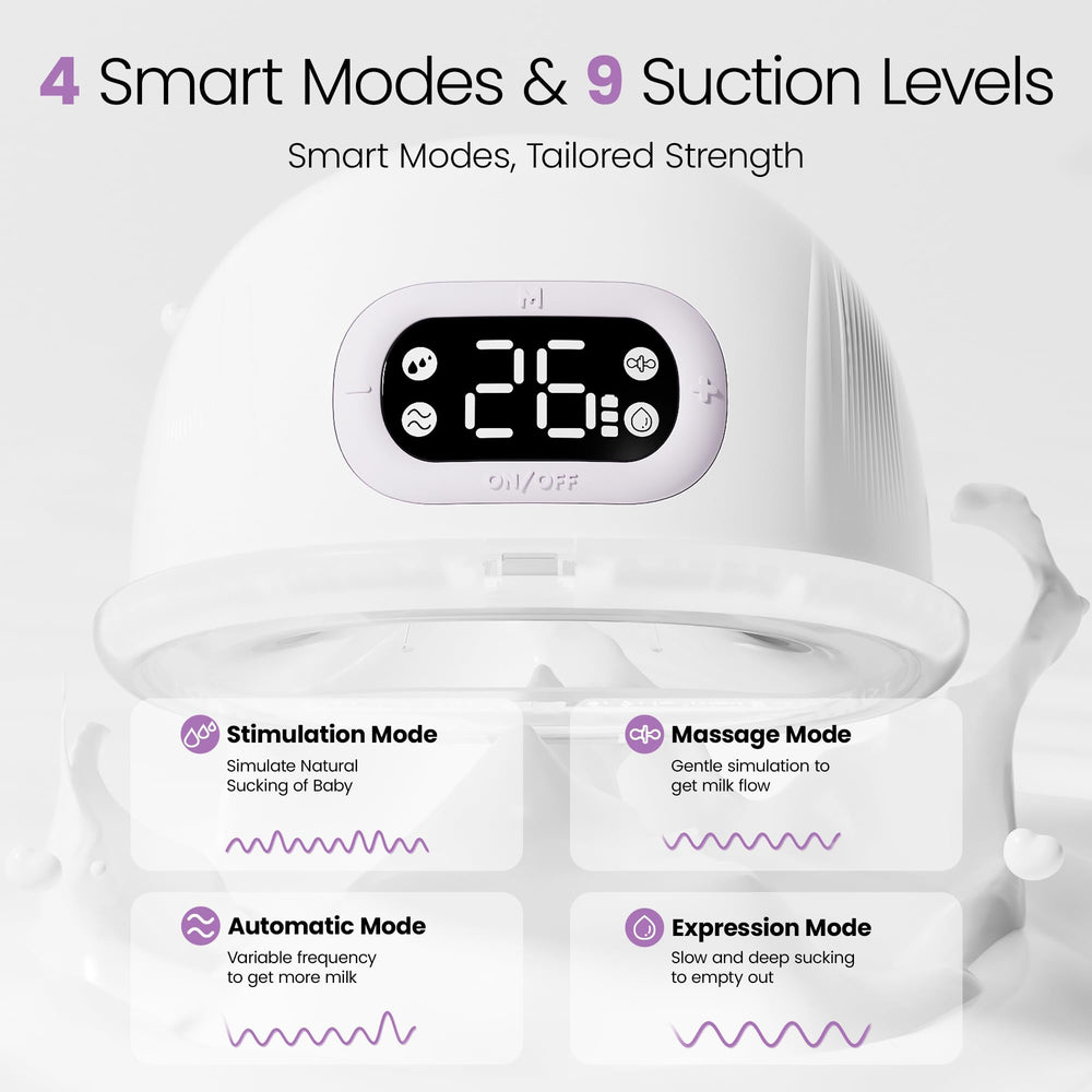 Lucina Baby smart display shows mode, suction, time for confident pumping.