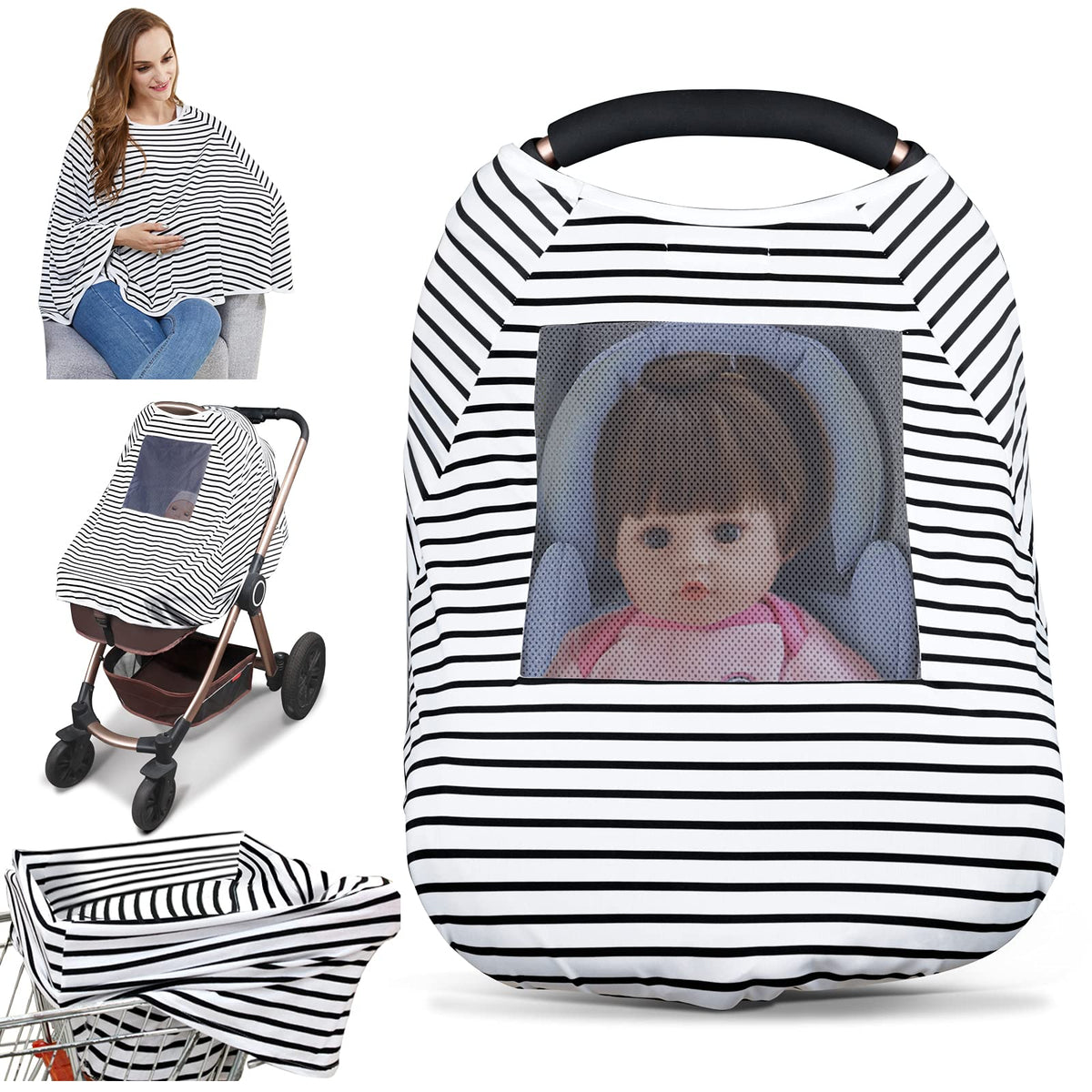 Lucine nursing cover car seat canopy provides privacy on the go for feeding.