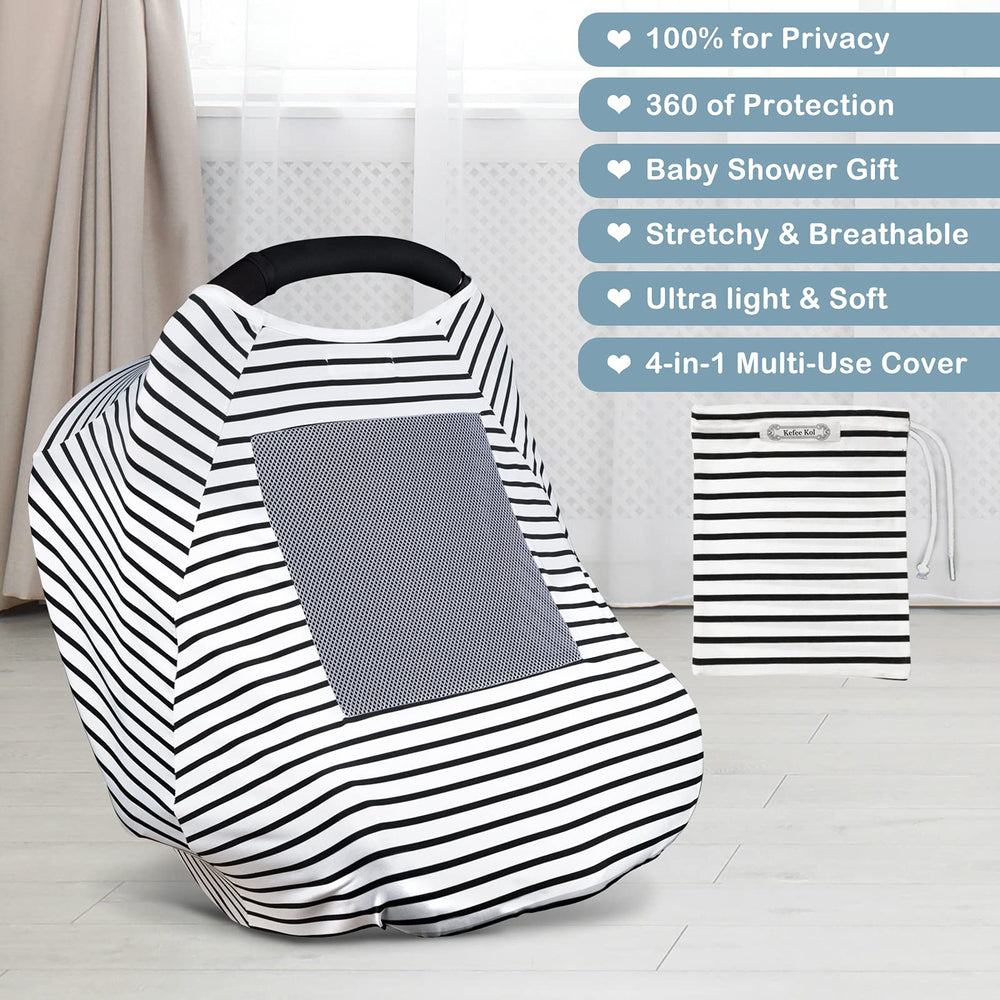 Lucine nursing cover doubles as shopping cart cover to keep baby cozy.